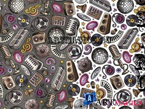 Disco Music Cartoon Seamless Pattern - TNTJUFF