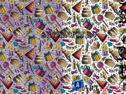 Happy Birthday Cartoon Seamless Pattern - J2RW7MF