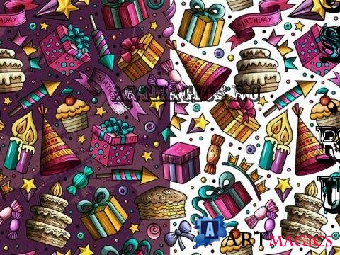 Happy Birthday Cartoon Seamless Pattern - N9DATPV