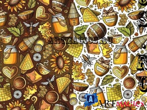 Honey Cartoon Seamless Pattern - FVFBWMR