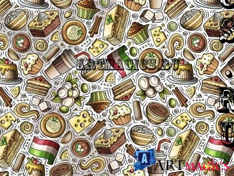 Italian Food Cartoon Seamless Pattern - SNHQK2S