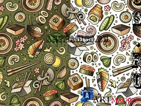 Japan Food Cartoon Seamless Pattern - 69XWMGX