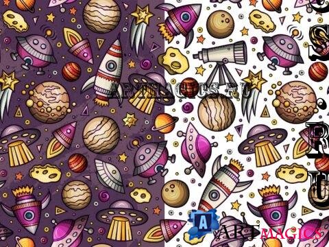 Outer Space Cartoon Seamless Pattern - SC4V47G