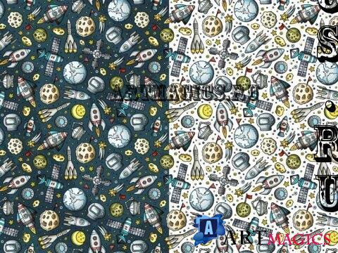 Outer Space Cartoon Seamless Pattern - G896G45