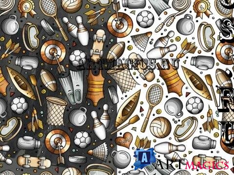 Sports Cartoon Seamless Pattern - B976F9S