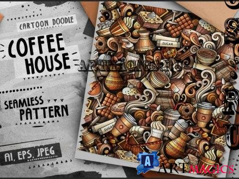 Coffee Doodle Cartoon Seamless Pattern - GLSA4WA