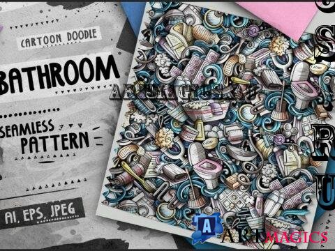 Bathroom Doodle Cartoon Seamless Pattern - HQ2HHYZ