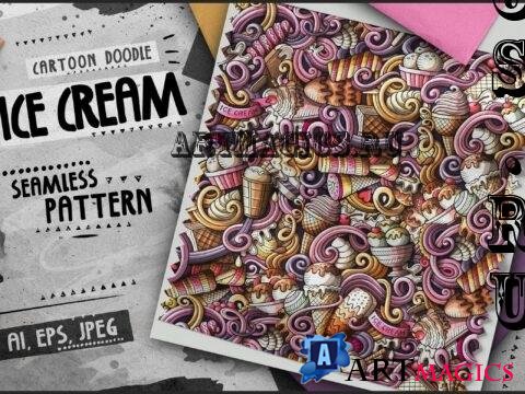 Ice Cream Doodle Cartoon Seamless Pattern - FDSBGLM