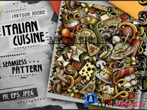 Italian Food Doodle Cartoon Seamless Pattern - TJ2ZLF3