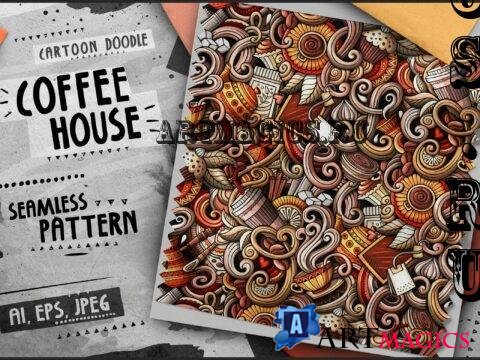 Cafe Doodle Cartoon Seamless Pattern - FP438EV