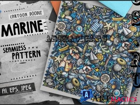 Marine Doodle Cartoon Seamless Pattern - UDPHFV4