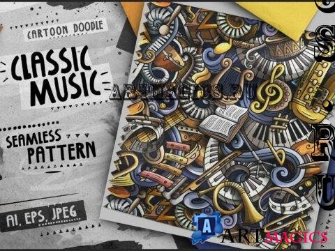 Classic Music Doodle Cartoon Seamless Pattern - XV8FATH