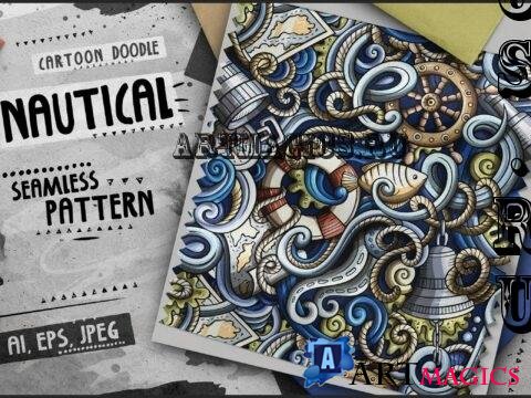 Nautical Doodle Cartoon Seamless Pattern - 8BN2RU2