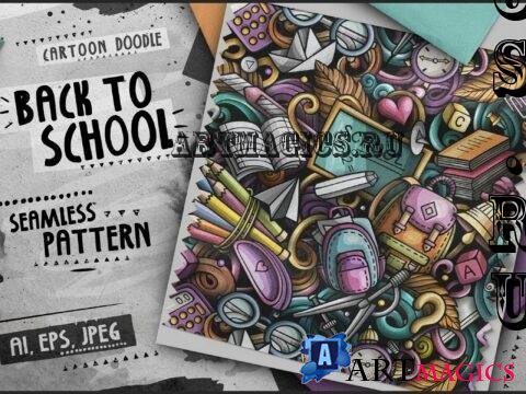 School Doodle Cartoon Seamless Pattern - 8X835P4