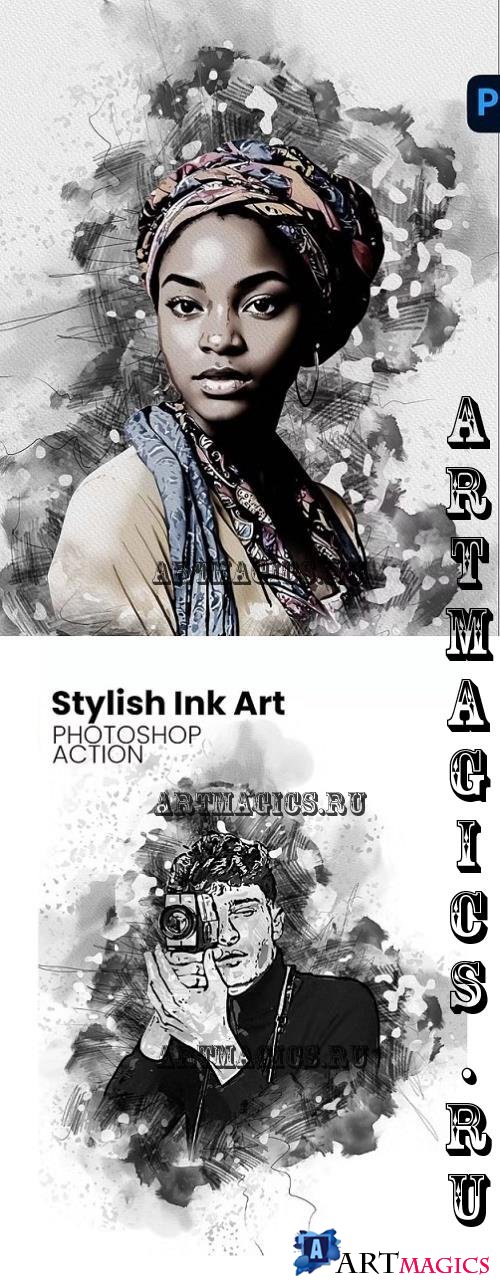 Stylish Ink Art Photoshop Action - 287677774