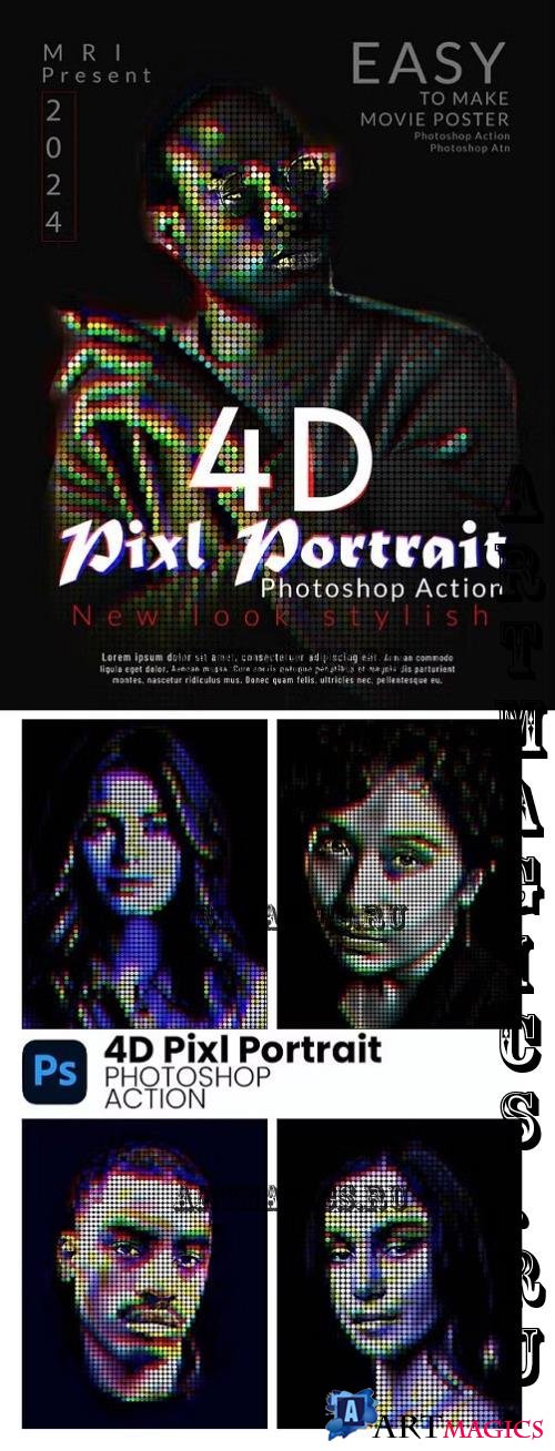 4D Pixel Portrait Photoshop Action - 287774069