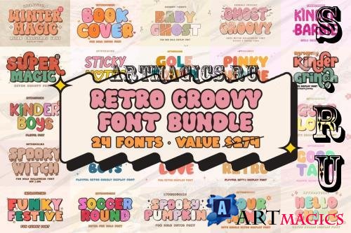 Retro Groovy Font Bundle - 24 Premium Fonts