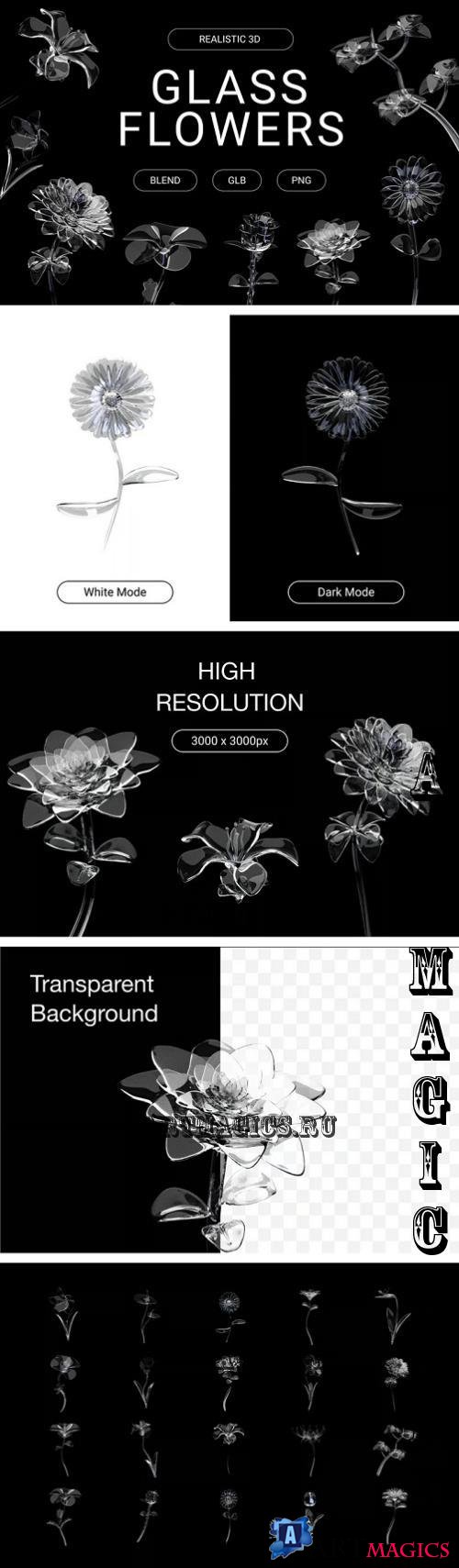 3D Glass Flowers Illustration - WNATCYS