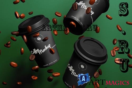 Floating Disposable Coffee Cups Mockup - 2EUAFQE