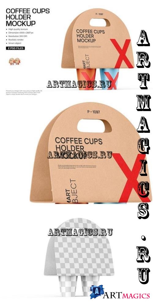 Takeaway Coffee Cup With Holder Mockup - HUDAURH