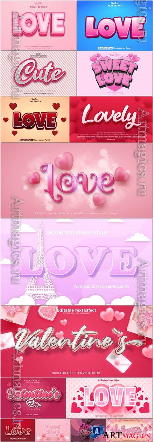 Valentine's day vector 3d style effect text