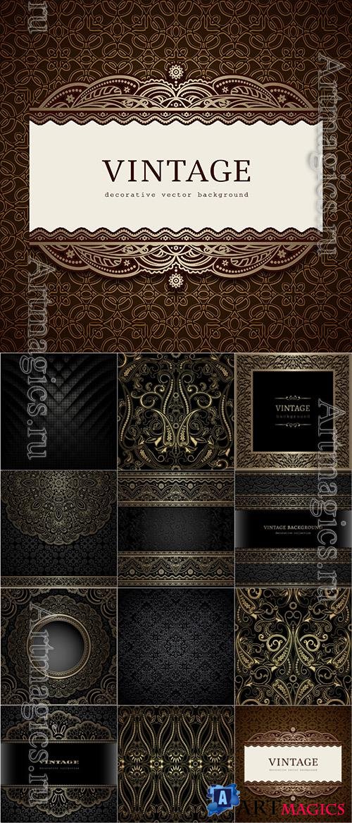 Vintage backgrounds with patterns, gold decor vector