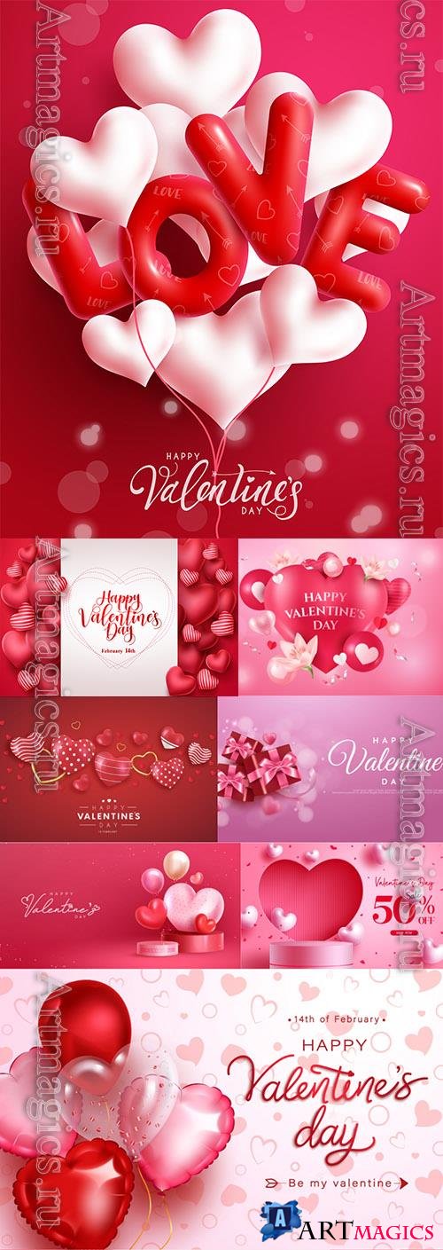 Valentine day background with hearts balloons