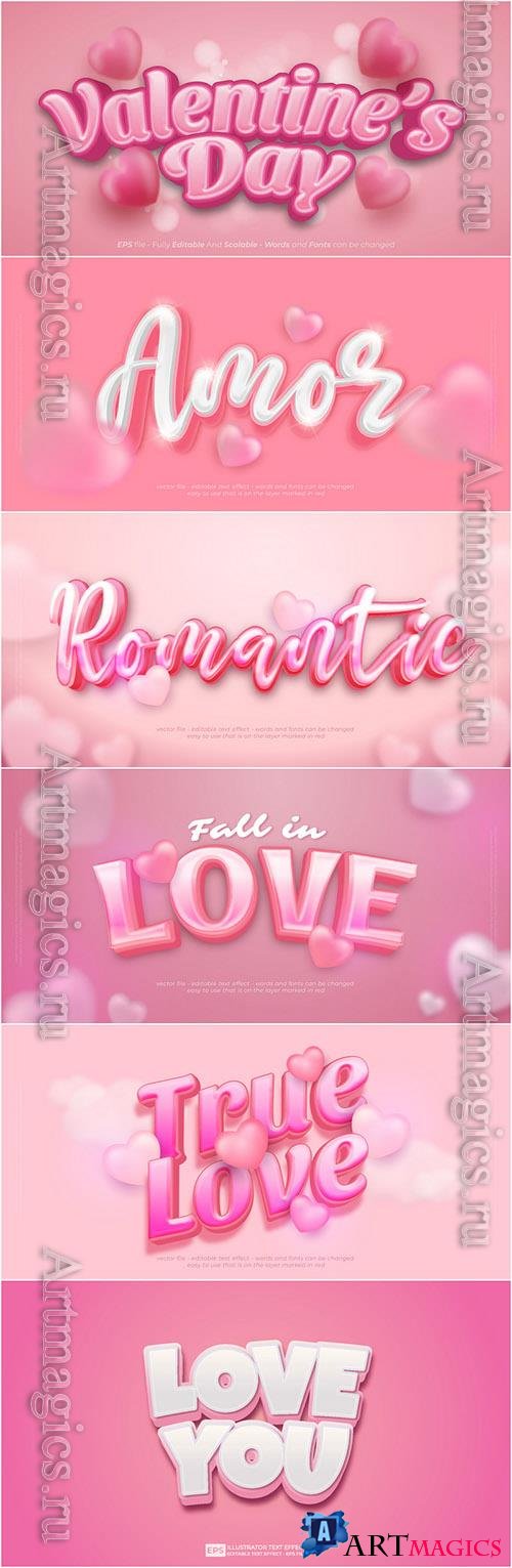 Happy valentine's day, love 3d vector font style effect