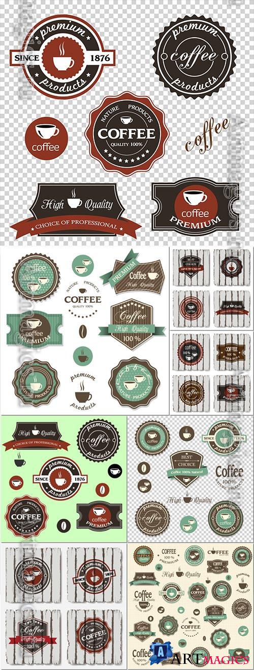 Coffee labels, icons vector set