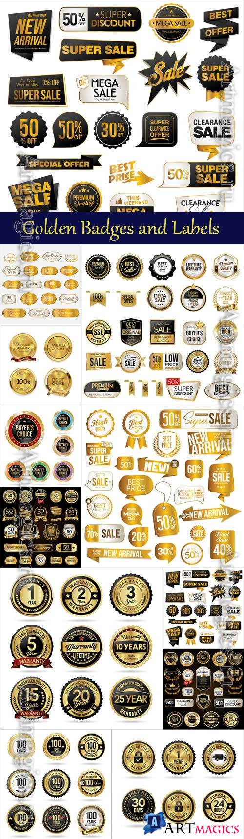 Badges and labels golden premium vector set