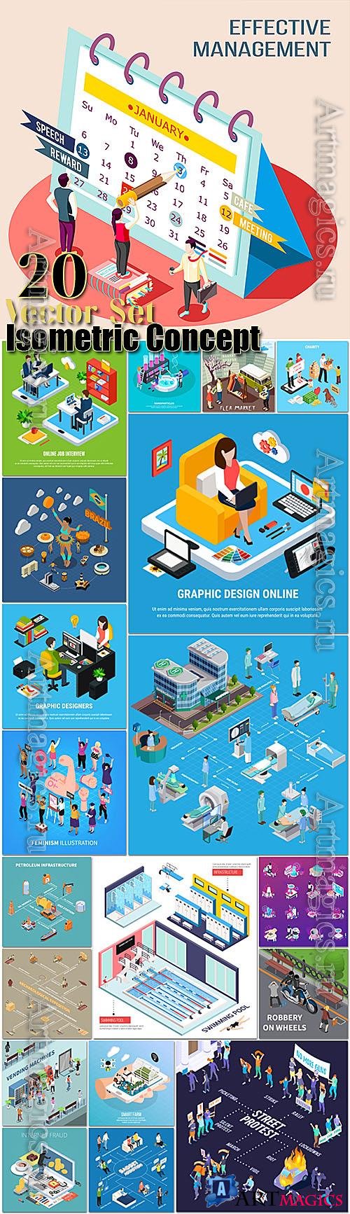 20 Isometric Concept Composition Vector Illustrations