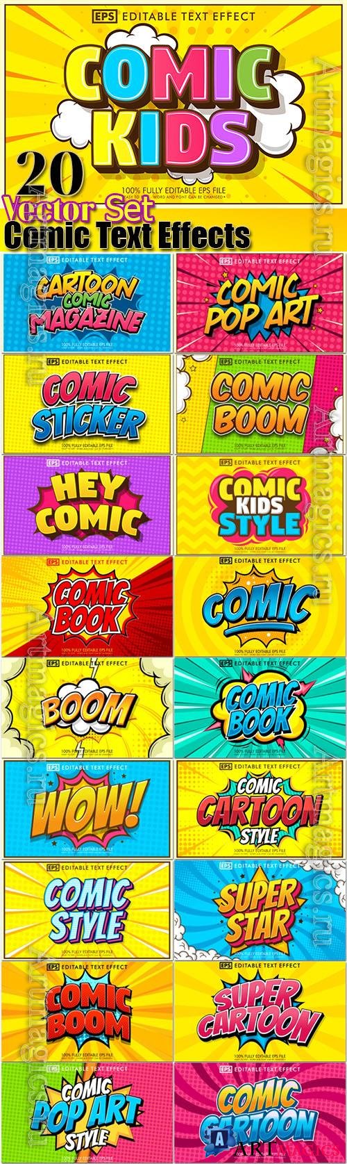 20 ComicText Effects, Styles Fonts Vector Set