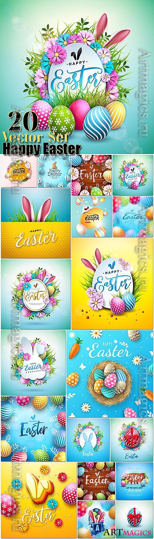 20 Happy Easter Vector Illustrations