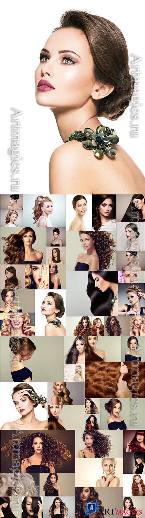 Beautiful girls with long hair stock photo