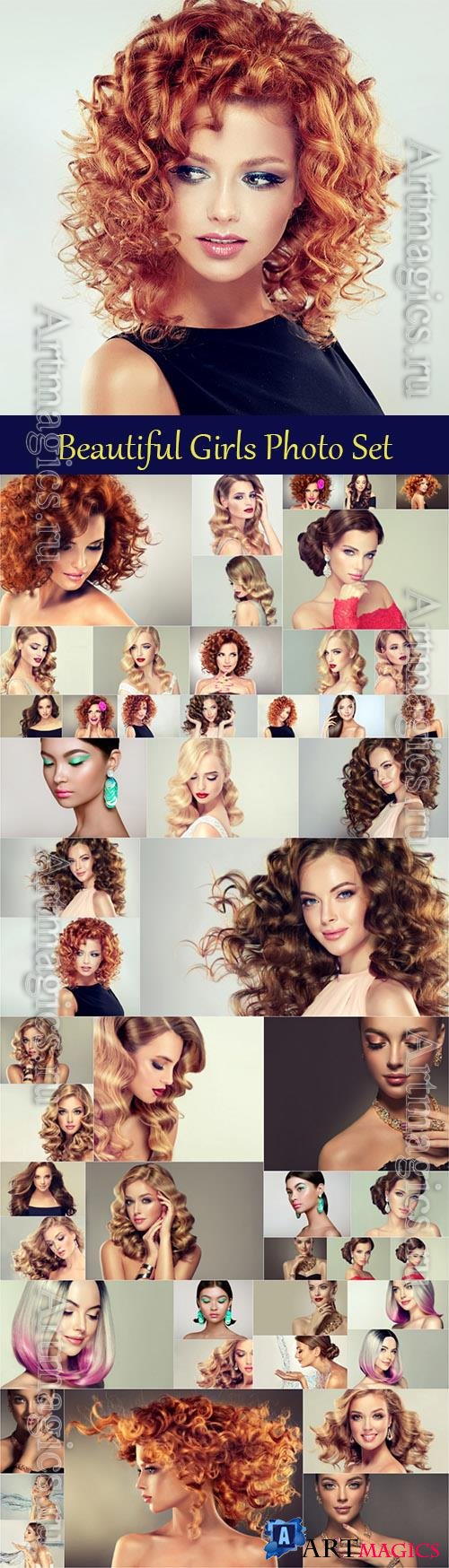 Beautiful women, girls stock photo set