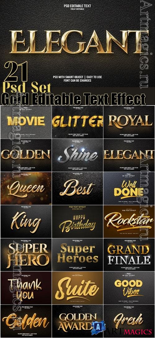 3d Gold Editable PSD Text Effect Collection of 21 files