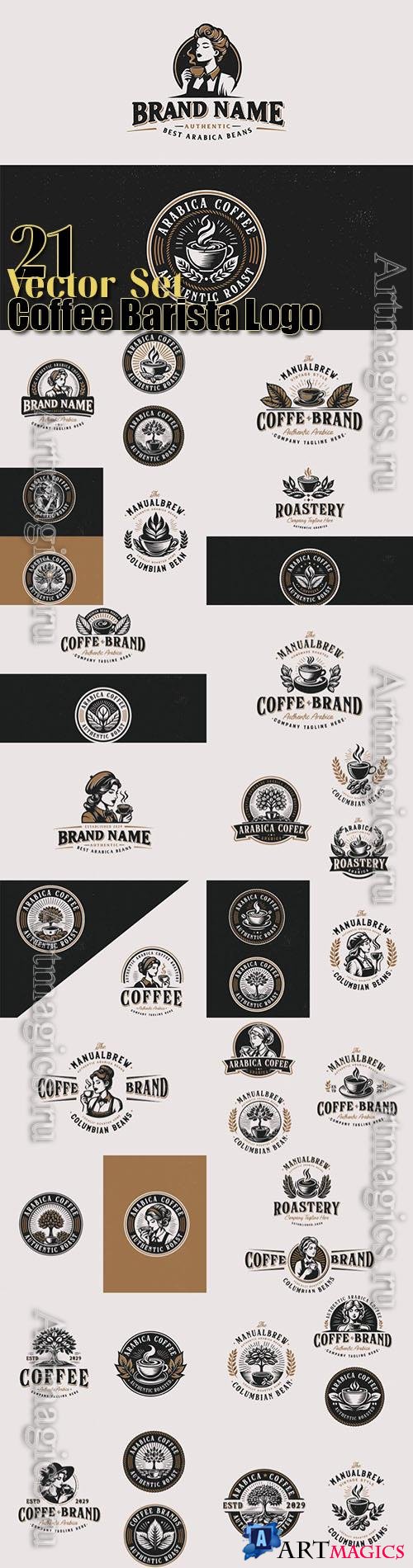 21 Set vintage Arabica Coffee Barista logo template for food and beverages business company