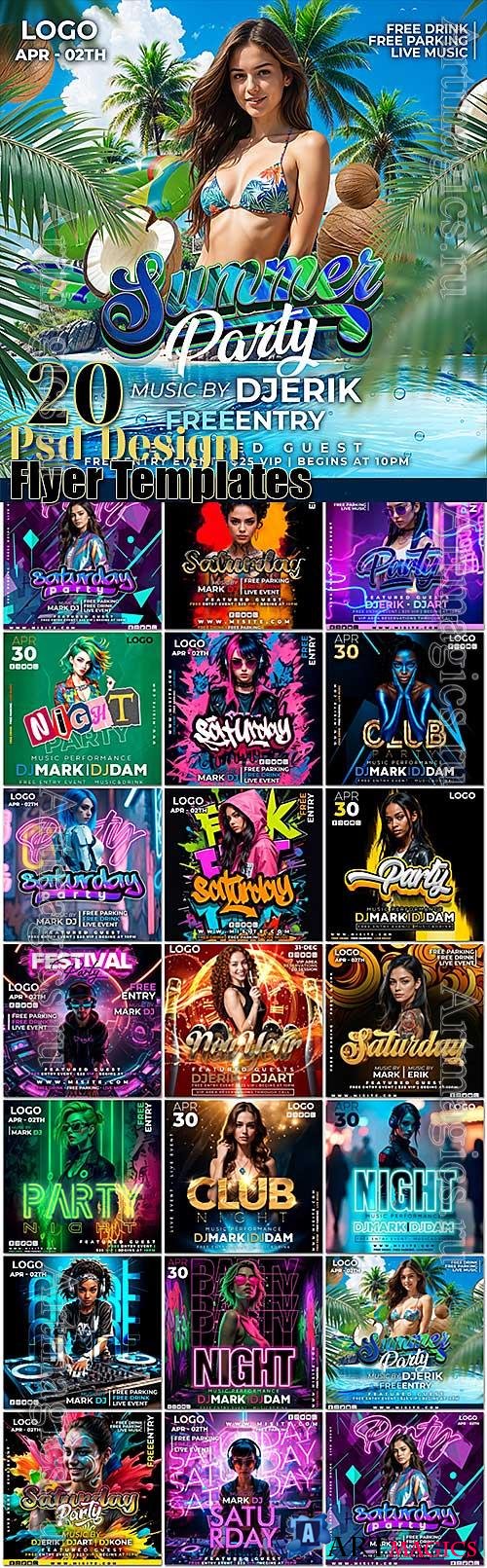 Flyers in PSD, 20 templates nightclub, party, DJ, summer, saturday