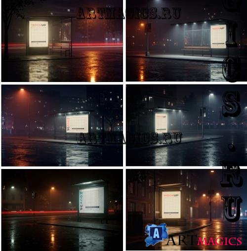 Minimal Bus Stop Illuminated Billboard Mockups - CAK28N2