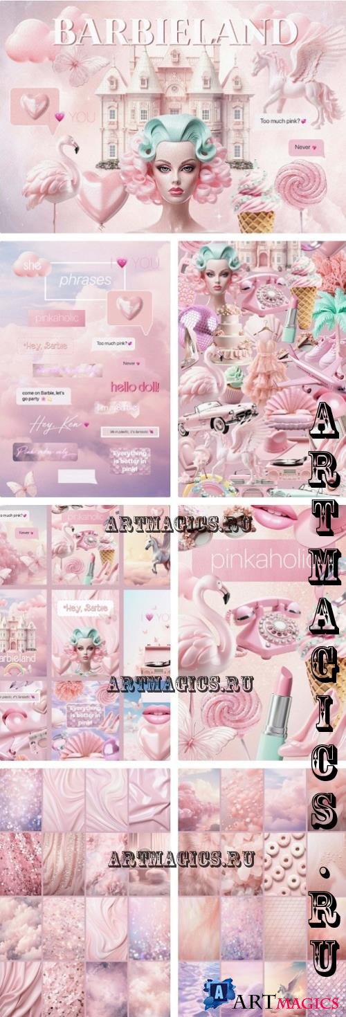 Barbieland pink graphic collage pack - 31380117