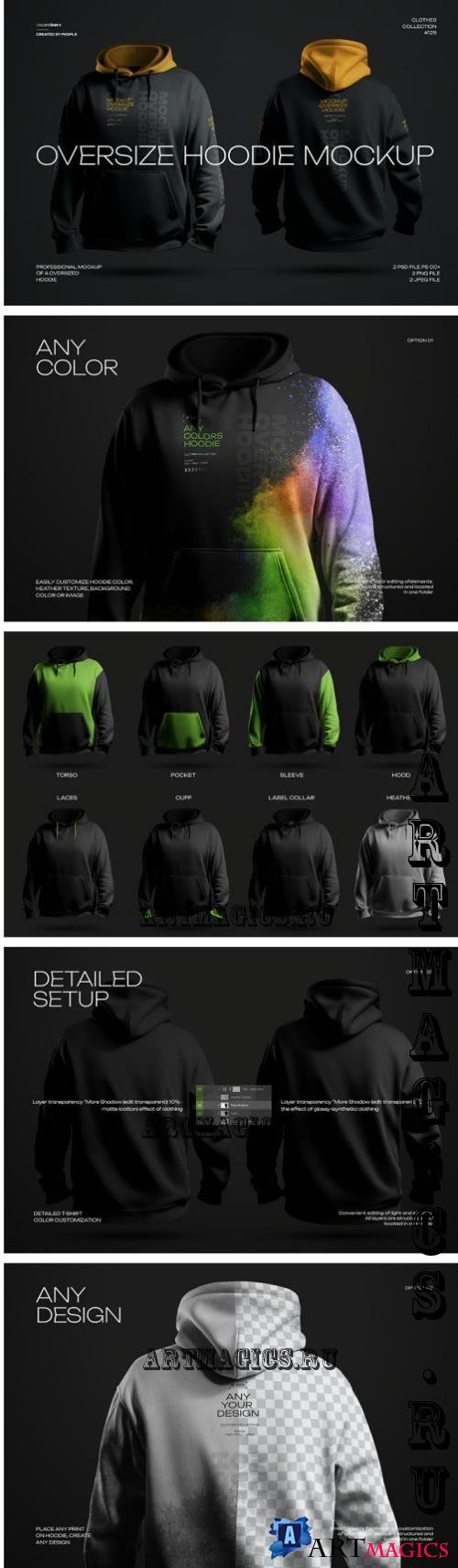 2 Mockups Oversize Hoodie in 3D Style. Dark Light - 6Y4M3NY