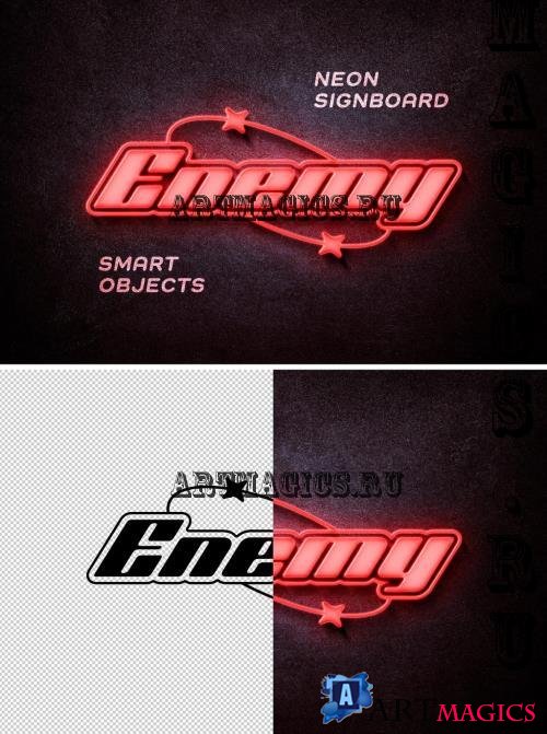 Red Neon Signboard Mockup - 291388588