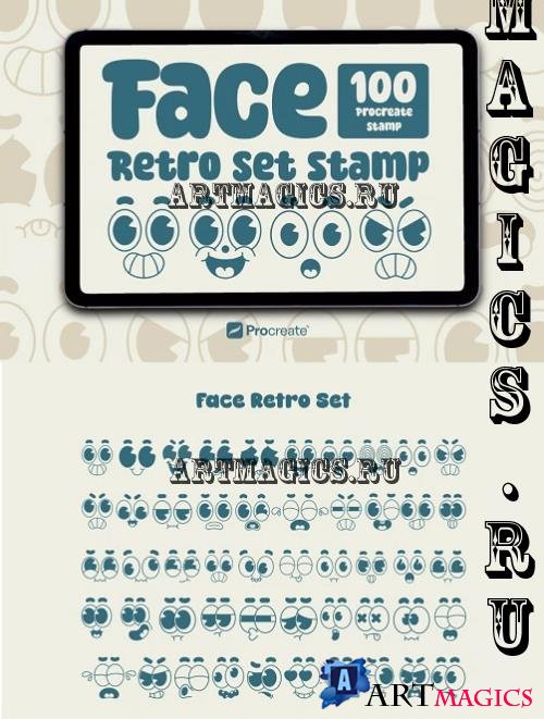 100 Face Retro Procreate Stamp - 291459723 - P5AWFTX