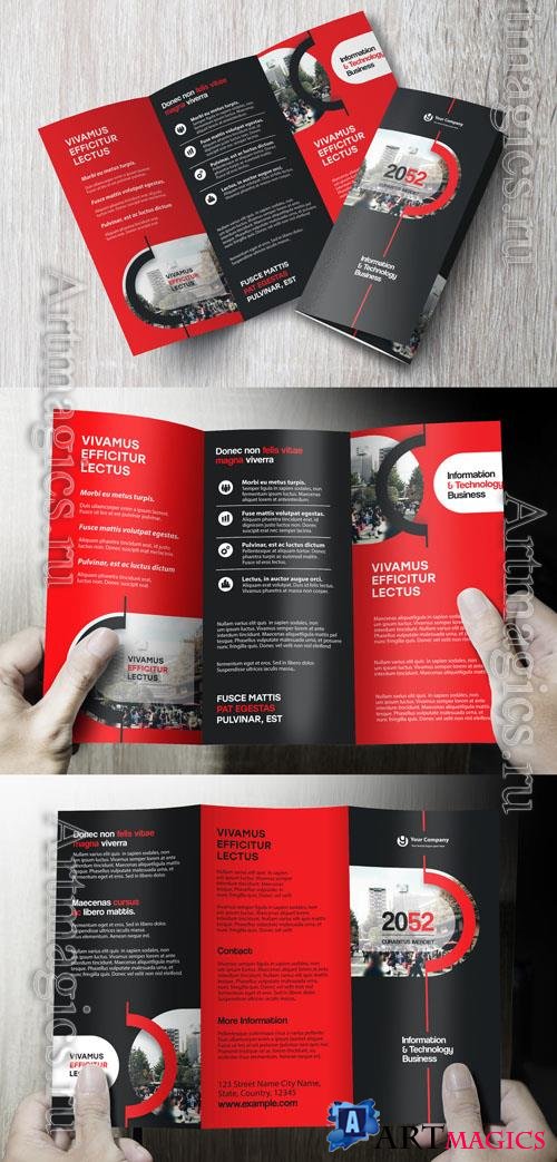 Adobestock - Corporate brochure design template  Professional modern tri-fold leaflet with geometric layout and business theme in Red and Black_1597354234