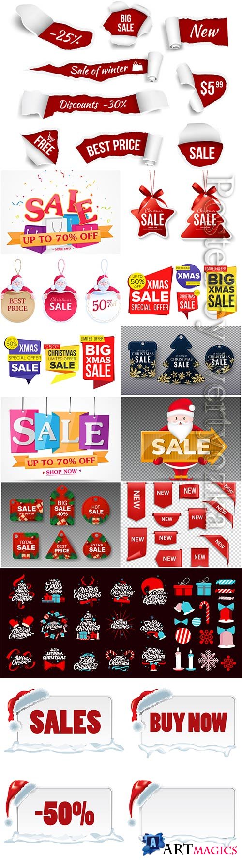 Christmas and new year stickers set, tags with labels