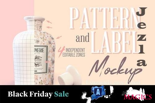 CreativeMarket - Pattern & Label Parfum Bottle Mockup 4517819