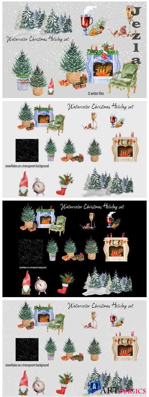 Watercolor Christmas clipart scene creator - 1000168