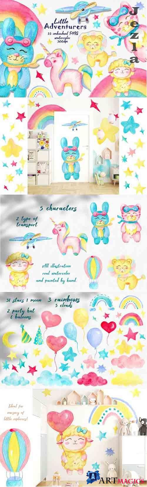 Watercolor kids clipart, Unicorn clipart, Cute Baby animals - 1249287