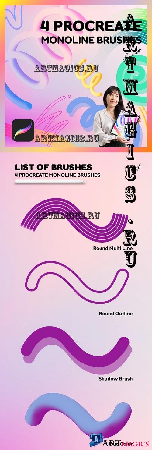 Monoline Procreate Brush | 4 Procreate Monoline Brushes - 42972638