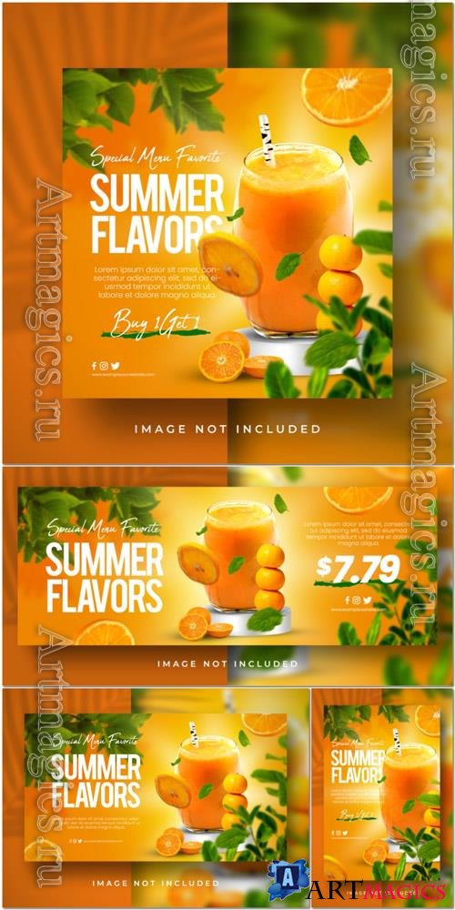PSD orange juice fresh drink special menu favorite social media instagram post feed banner template